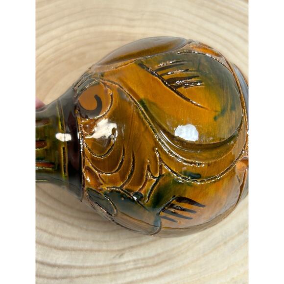 Studio Pottery Vase Carved Etched Glazed Brown Green Black 6" Italy Tuscan Fall - Picture 6 of 9